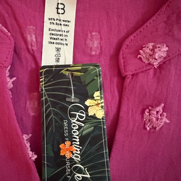 Pink Puff Sleeve Ruffled Mandarin Collar Blouse - Picture 7 of 8